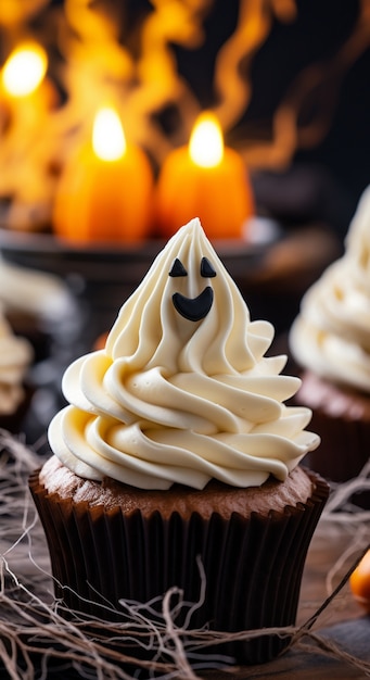 Foto gratuita cerrar el cupcake fantasma de halloween