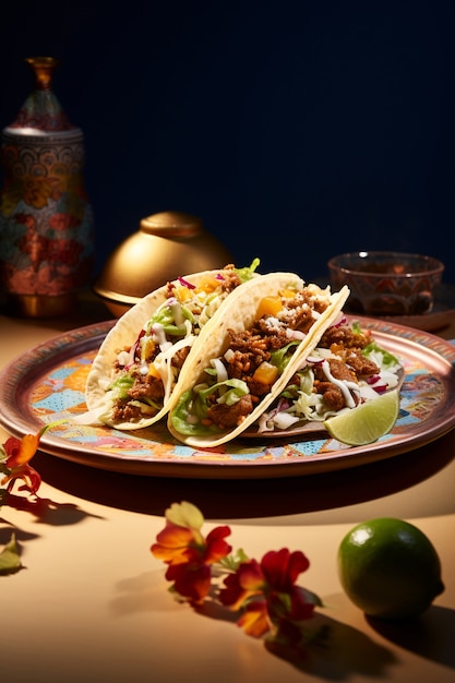 Foto gratuita cerrar deliciosos tacos en el plato