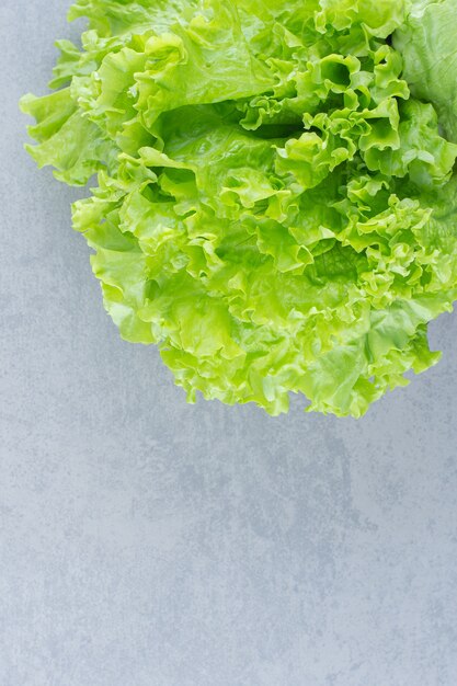 Cerrar foto de hojas de lechuga aisladas sobre fondo gris.