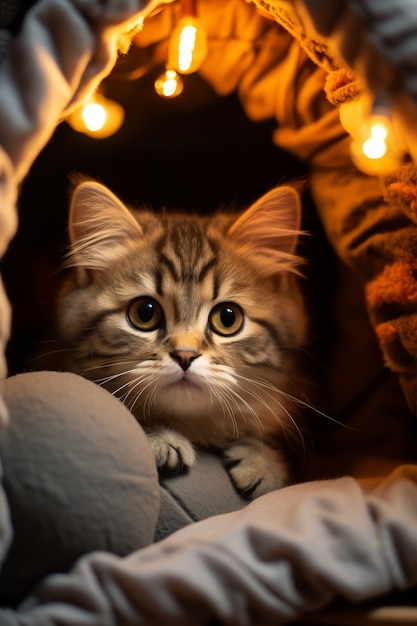 Cerrar el gatito en la tienda de la casa