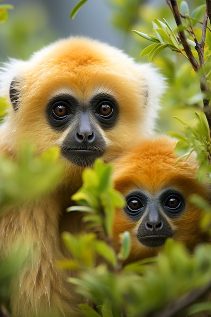 Foto gratuita cerrar los gibones en la naturaleza