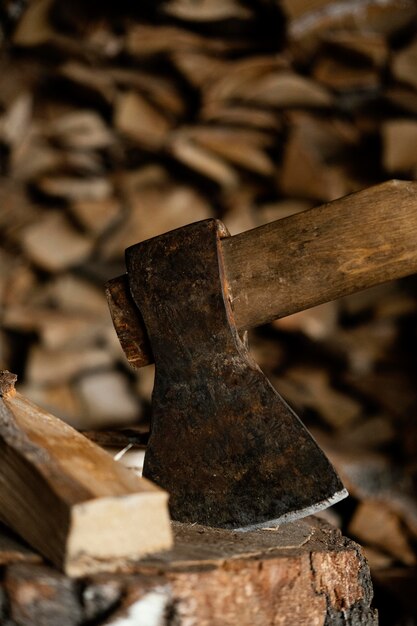 Cerrar hacha con maderas