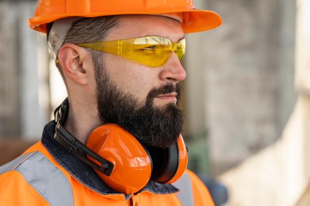 Cerrar hombre vestido con equipo de protección