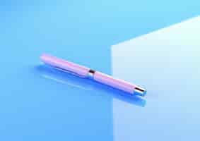 Foto gratuita cerrar con lápiz rosa sobre fondo azul
