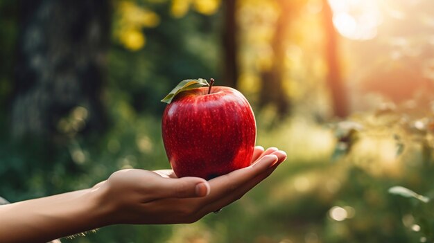 Cerrar la mano que sostiene la manzana