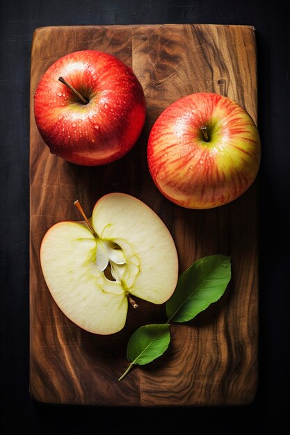 Foto gratuita cerrar en manzanas en tabla de cortar