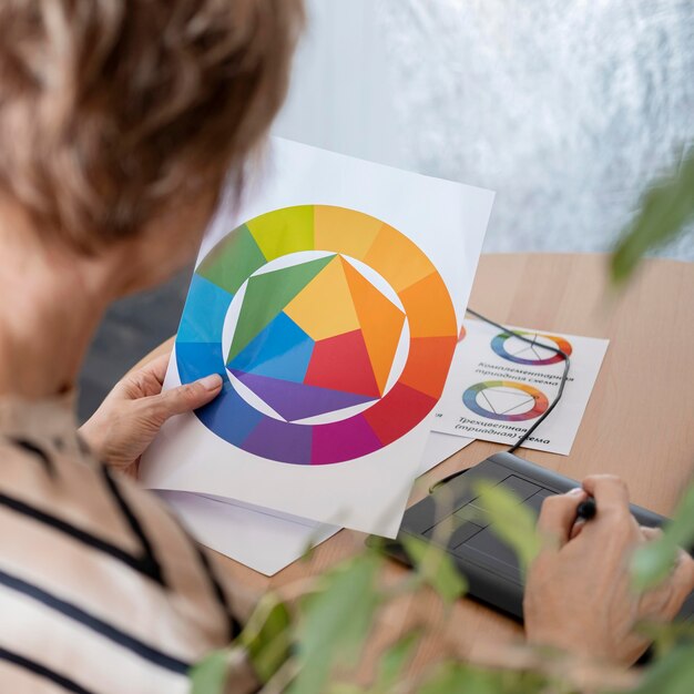 Cerrar mujer sosteniendo paleta de colores