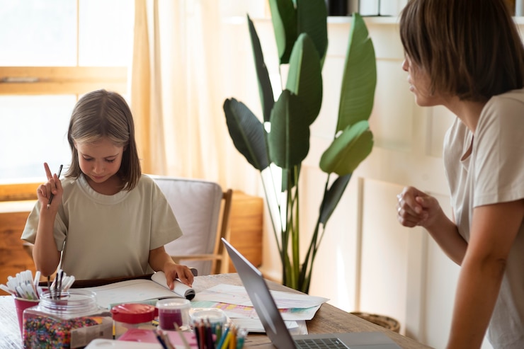 Foto gratuito cerrar niña siendo creativa en casa
