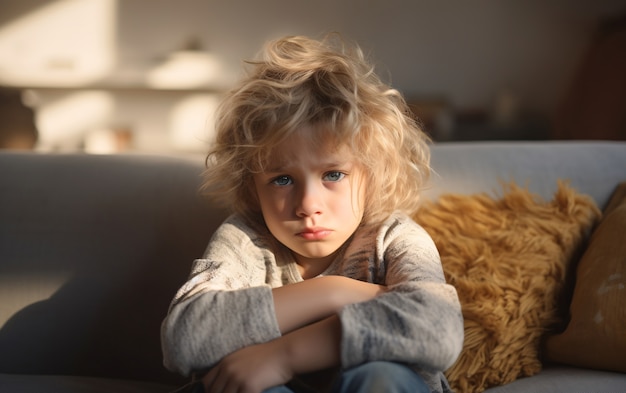 Foto gratuita cerrar a un niño triste