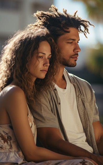 Foto gratuita cerrar una pareja triste juntos