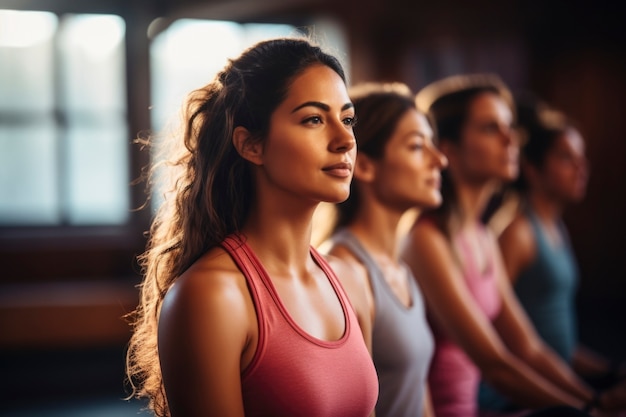 Foto gratuita cerrar personas haciendo yoga en interiores