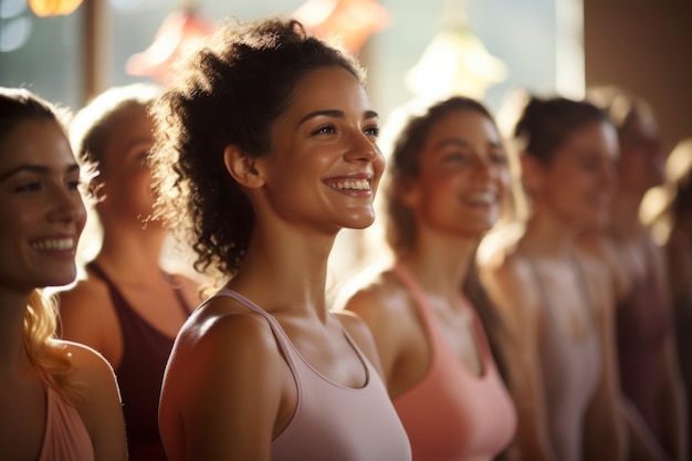 Foto gratuita cerrar personas haciendo yoga en interiores