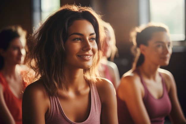 Foto gratuita cerrar personas haciendo yoga en interiores