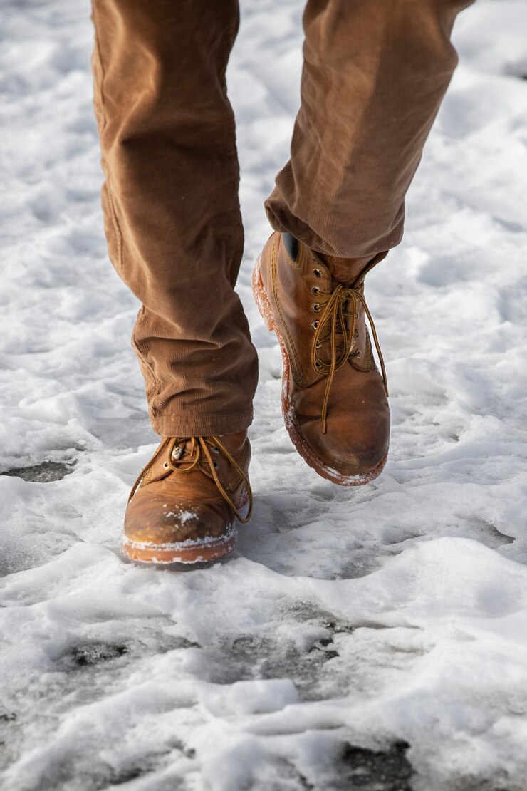 Foto gratuito cerrar las piernas caminando en la nieve