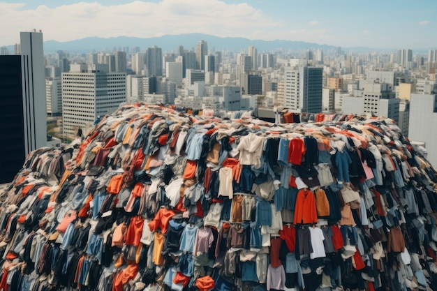 Cerrar la pila de ropa en medio de la ciudad