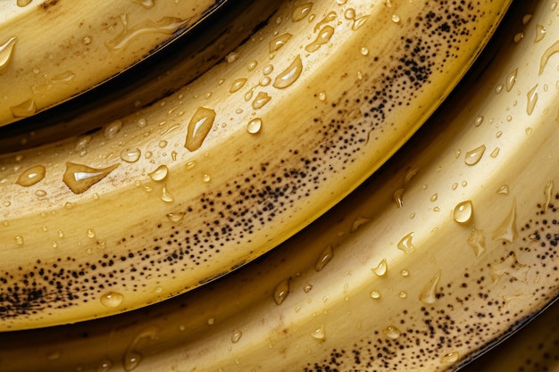Cerrar plátanos con gotas de agua