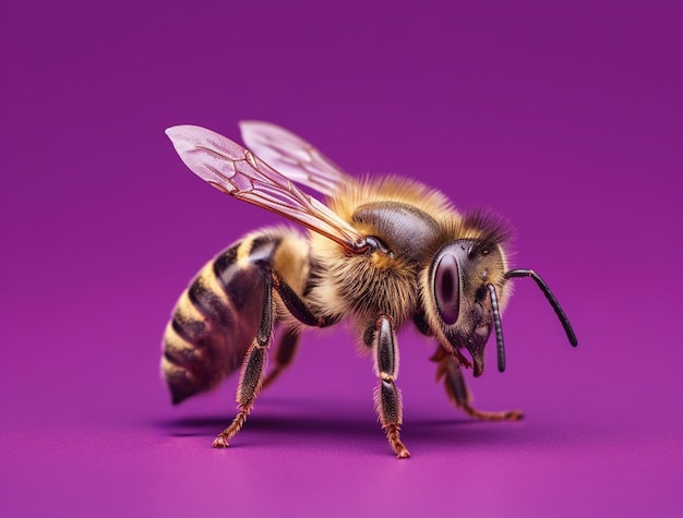 Foto gratuita cerrar sobre abeja aislada sobre fondo violeta