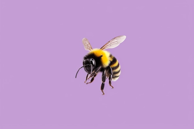 Cerrar sobre abeja aislada sobre fondo violeta
