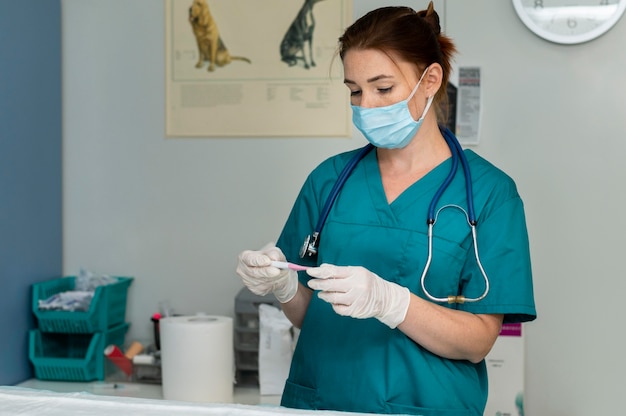 Foto gratuita cerrar en veterinario cuidando el tratamiento