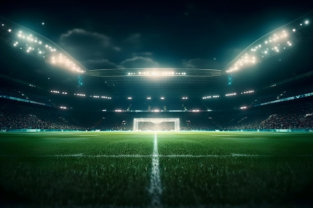 césped verde iluminación cinematográfica estadio de fútbol