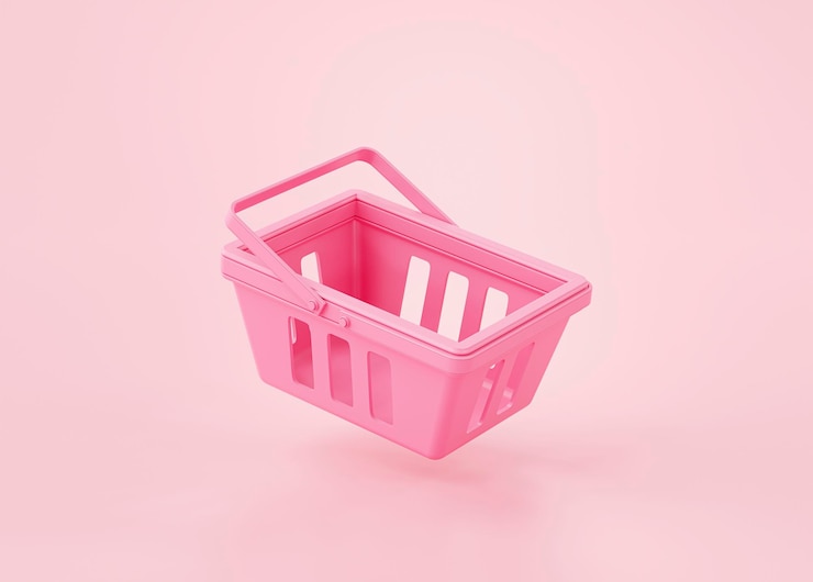 Foto gratuito cesta de la compra vacía rosa concepto de compras en línea sobre fondo rosa representación 3d