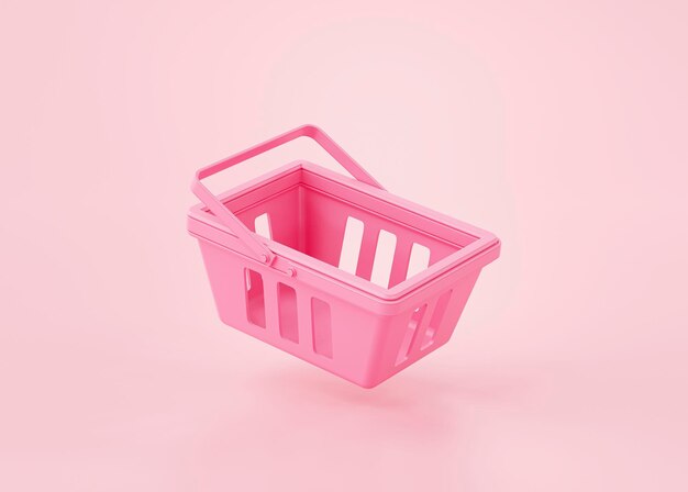 Cesta de la compra vacía rosa concepto de compras en línea sobre fondo rosa representación 3d