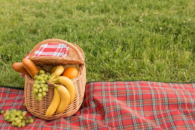 Cesta de picnic llena de fruta