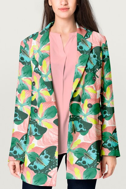 Chaqueta colorida para mujer con diseño tropical, ropa de negocios, moda.
