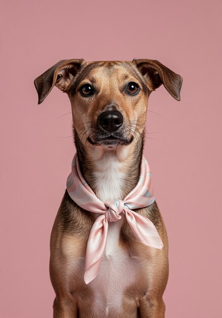 Charming dog portrait with a pink bandana