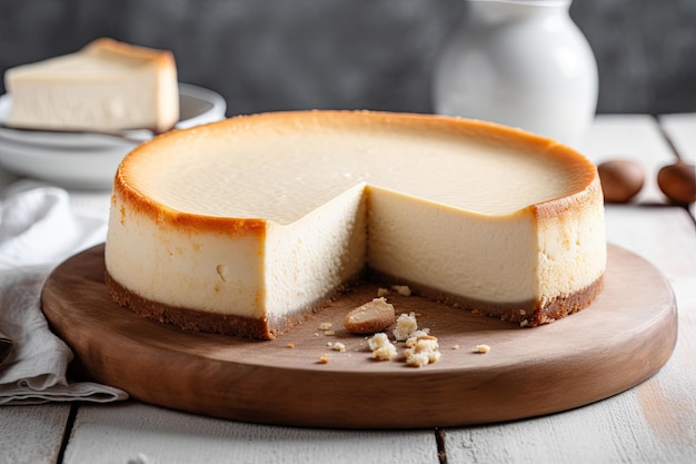 Cheesecake clásico sobre mesa de madera Ai generativo