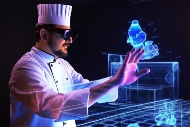 Chef usando tecnología ar en su profesión