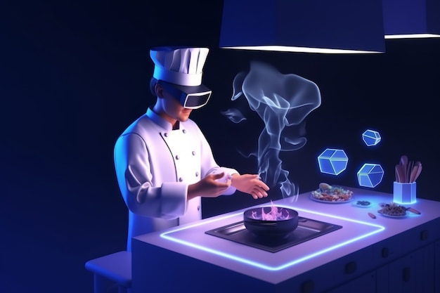 Foto gratuita chef usando tecnología ar en su profesión