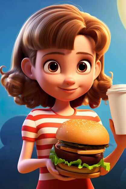Chica de cartón de tiro medio con hamburguesa