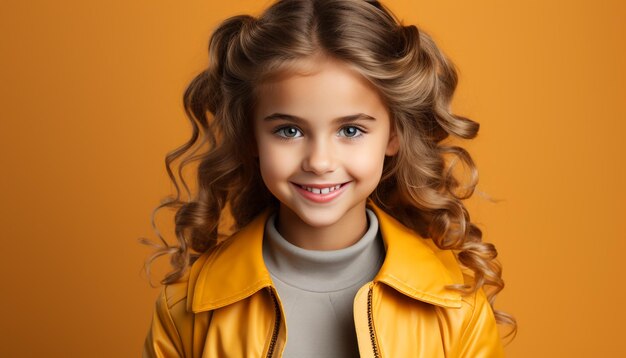 Chica caucásica sonriente linda y alegre mirando la cámara generada con alegría por la inteligencia artificial