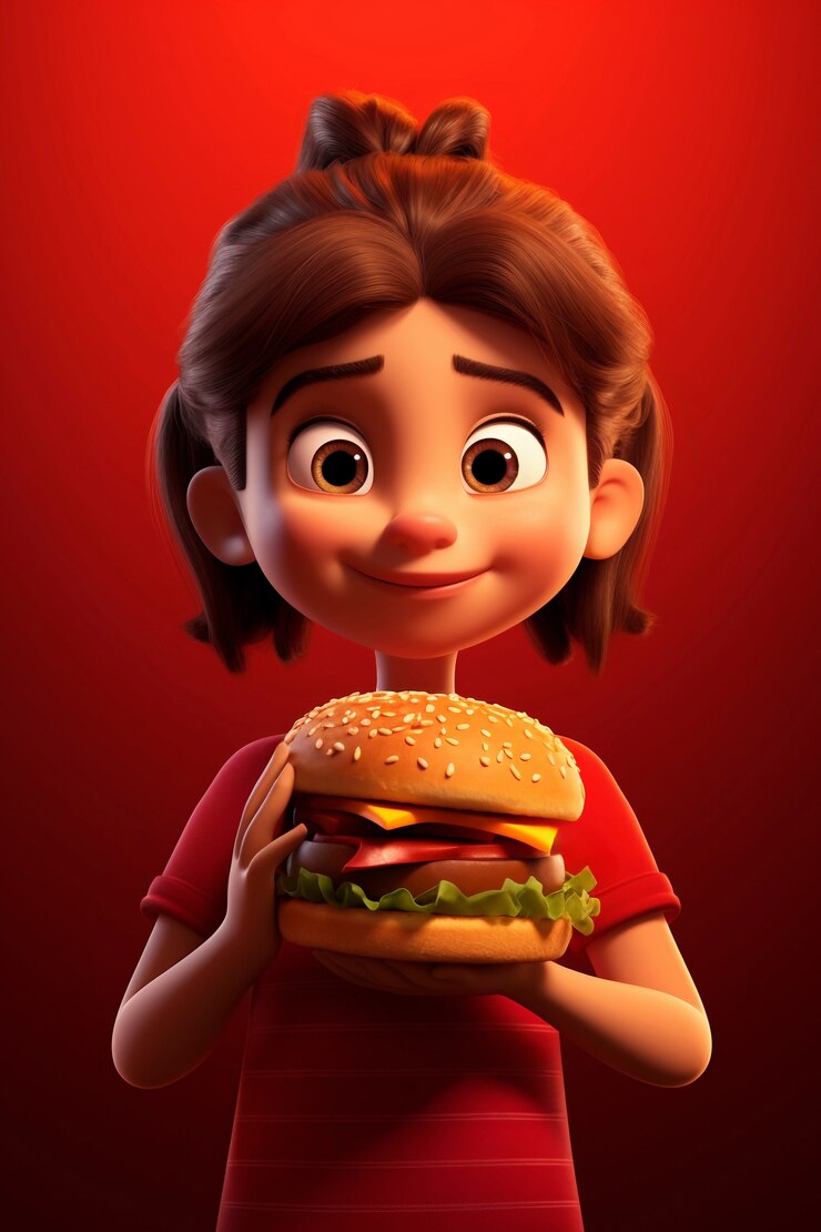 Foto gratuito chica de dibujos animados con hamburguesa