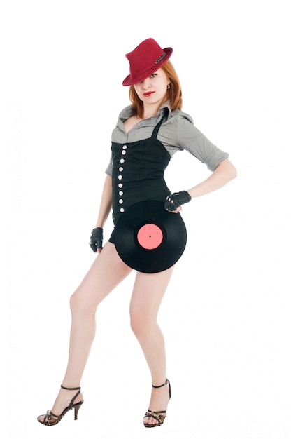 Chica con disco vinil