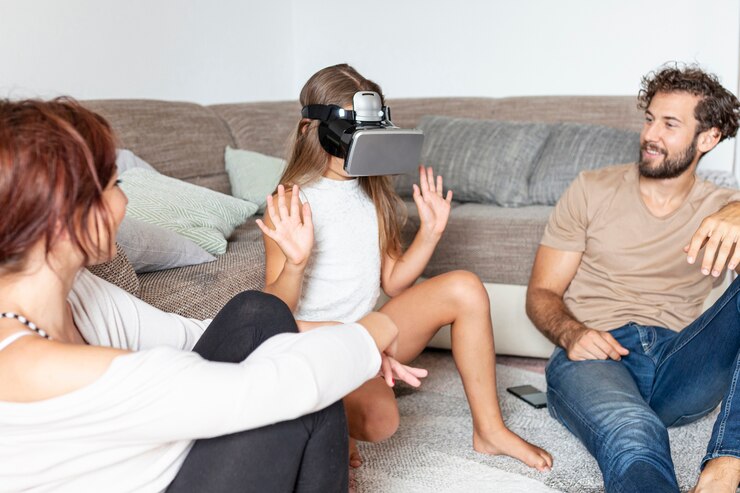 Foto gratuito chica experimentando realidad virtual
