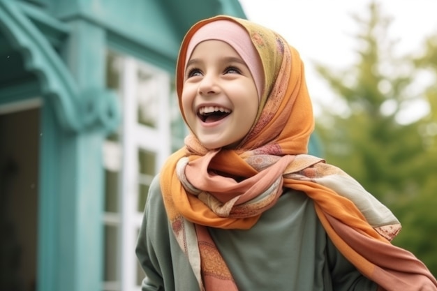 Chica islámica sonriente de tiro medio