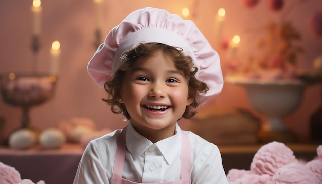 Foto gratuita una chica linda sonriente horneando galletas celebrando navidad con una familia generada por inteligencia artificial