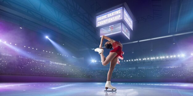 Chica de patinaje artístico en pista de hielo