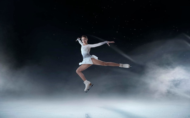 Chica de patinaje artístico en pista de hielo