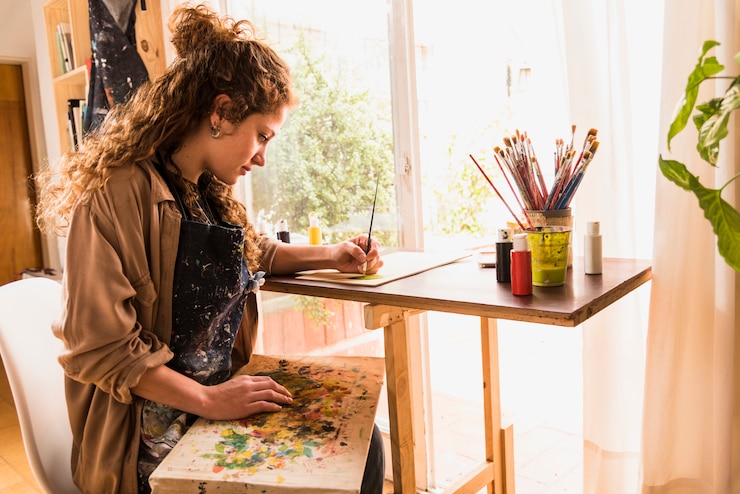 Foto gratuito chica pintando un cuadro