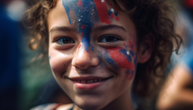 Chica sonriente con pintura facial ama América generada por IA