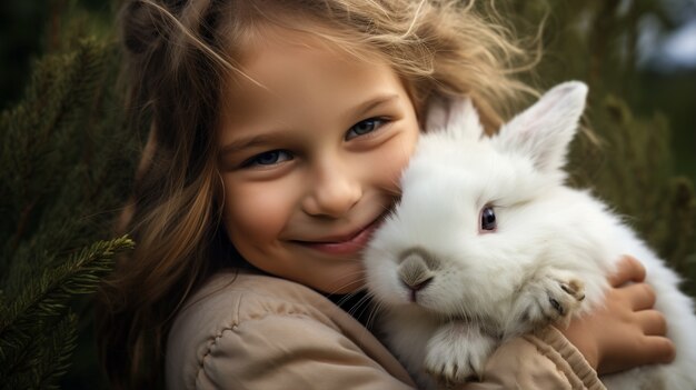 Una chica de talla media con un conejo lindo