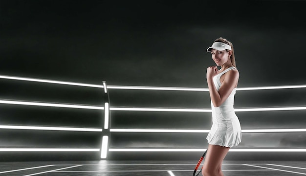 Chica de tenis en una cancha de tenis profesional