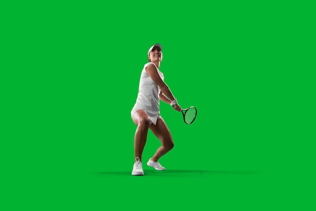 Foto gratuita chica de tenis en pantalla verde