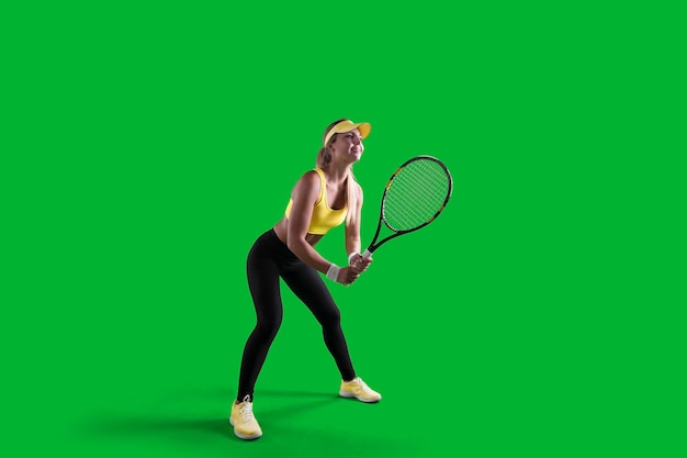 Foto gratuita chica de tenis en pantalla verde