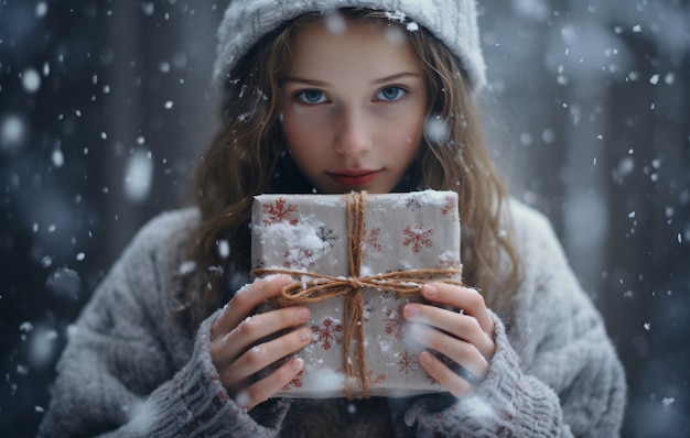 Chica de tiro medio celebrando con regalos