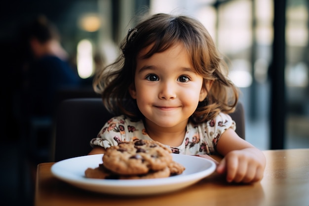 Chica de tiro medio con deliciosa galleta.