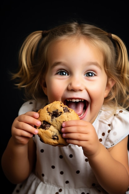 Foto gratuita chica de tiro medio con deliciosa galleta.